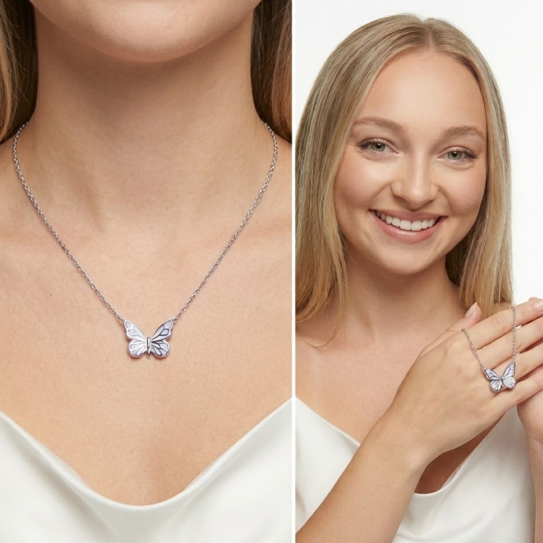 Naszyjnik Motyl “Niebieski Blask” – Świeci w Ciemności