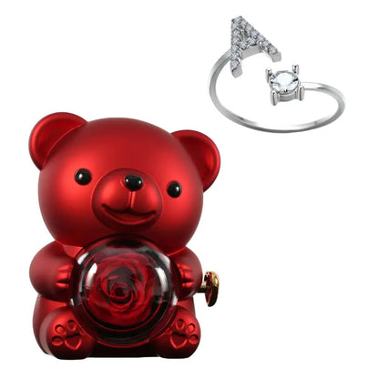 Zestaw z Wieczną Różą e Pierścionkiem z Inicjałem